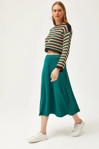 Emerald Green Women's Smocked Waist Ruched Skirt 