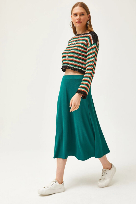 Emerald Green Women's Smocked Waist Ruched Skirt - 1