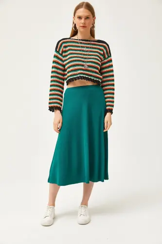 Emerald Green Women's Smocked Waist Ruched Skirt - 2