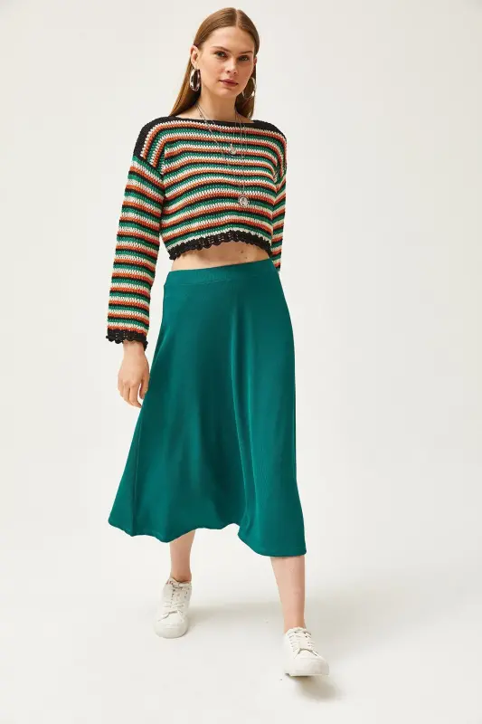 Emerald Green Women's Smocked Waist Ruched Skirt - 3