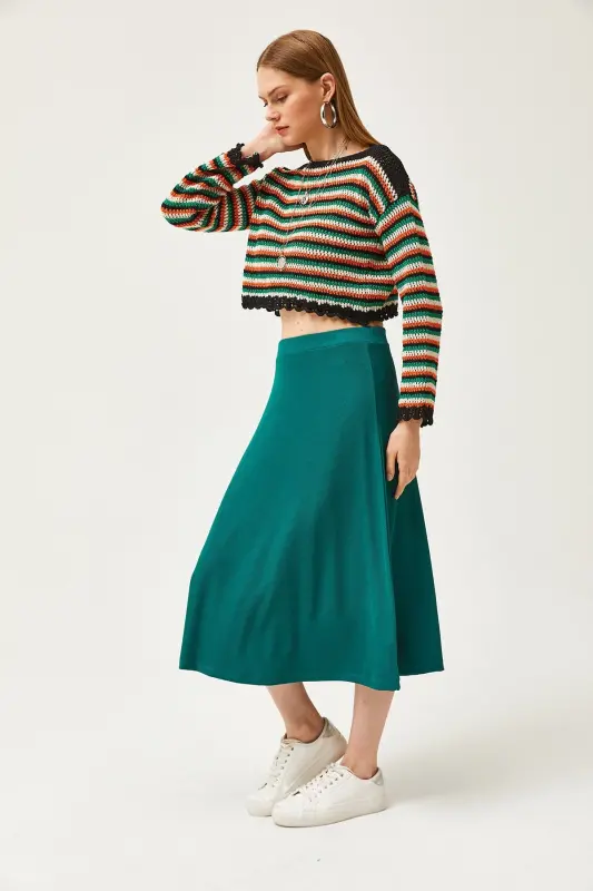 Emerald Green Women's Smocked Waist Ruched Skirt - 4