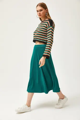 Emerald Green Women's Smocked Waist Ruched Skirt - 5