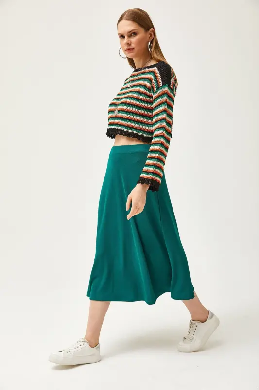 Emerald Green Women's Smocked Waist Ruched Skirt - 5