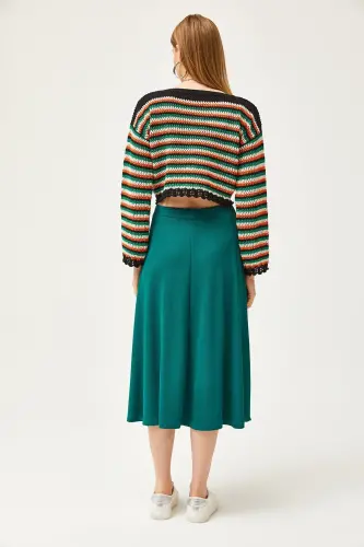 Emerald Green Women's Smocked Waist Ruched Skirt - 6