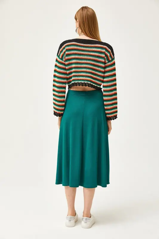 Emerald Green Women's Smocked Waist Ruched Skirt - 6