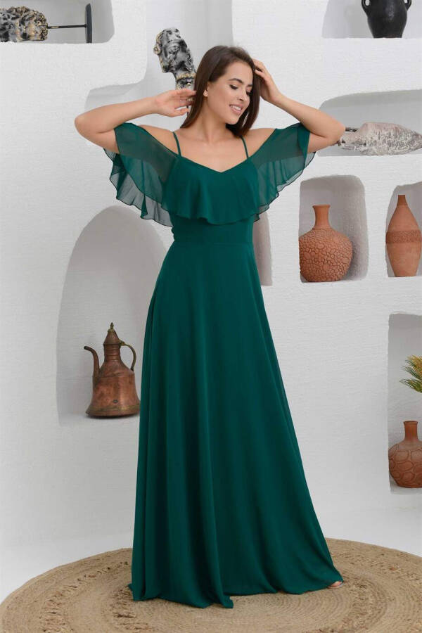 Emerald Low-Sleeved Strapless Long Evening Dress - 1