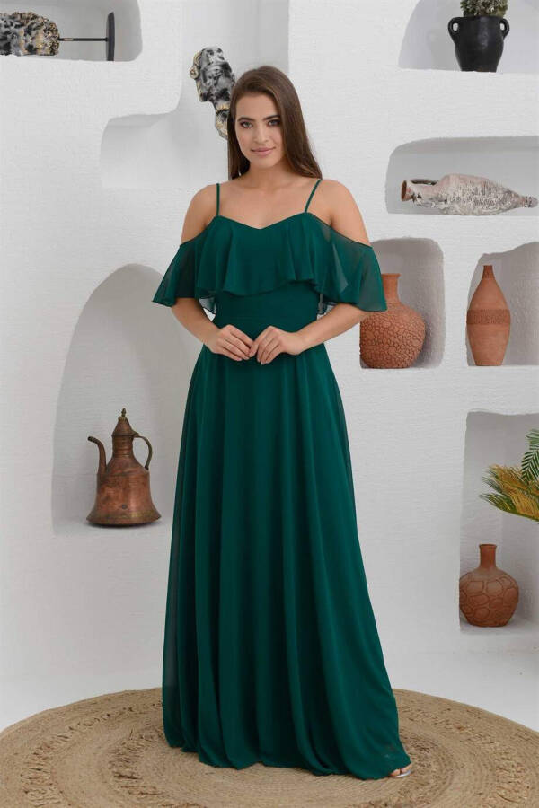 Emerald Low-Sleeved Strapless Long Evening Dress - 3