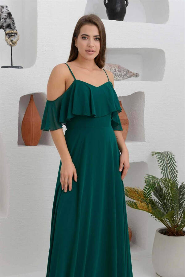 Emerald Low-Sleeved Strapless Long Evening Dress - 4