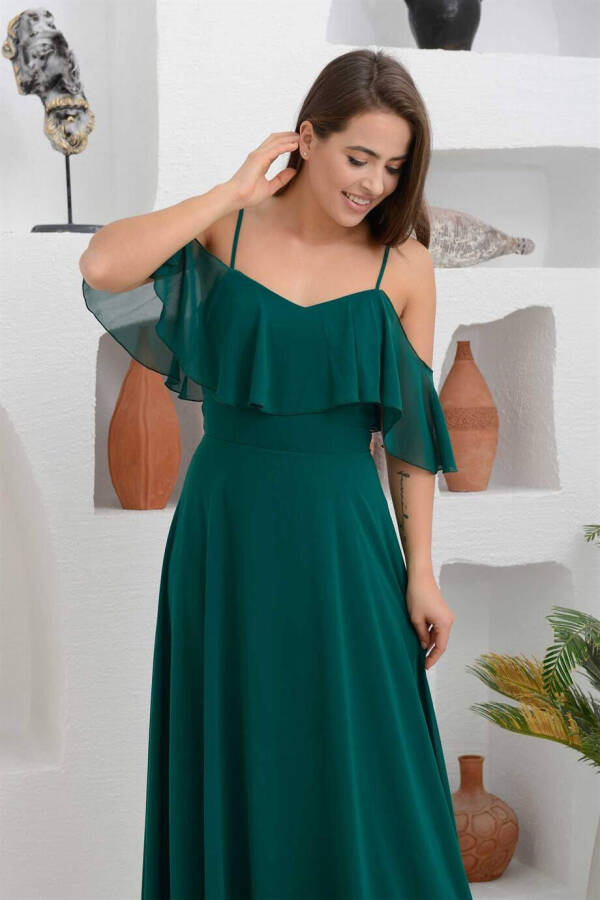 Emerald Low-Sleeved Strapless Long Evening Dress - 8