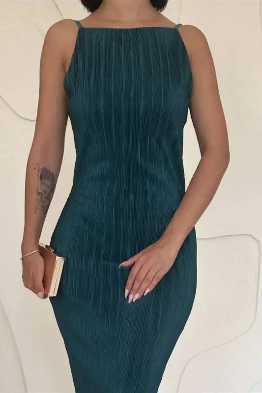 Emerald Pleated Halter Neck Dress - 3