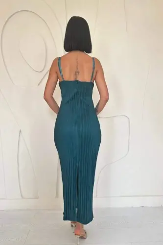 Emerald Pleated Halter Neck Dress - 4