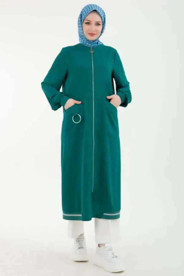 Emerald Women's Elastic Sleeve Tunik with Pockets and Zipper - 1