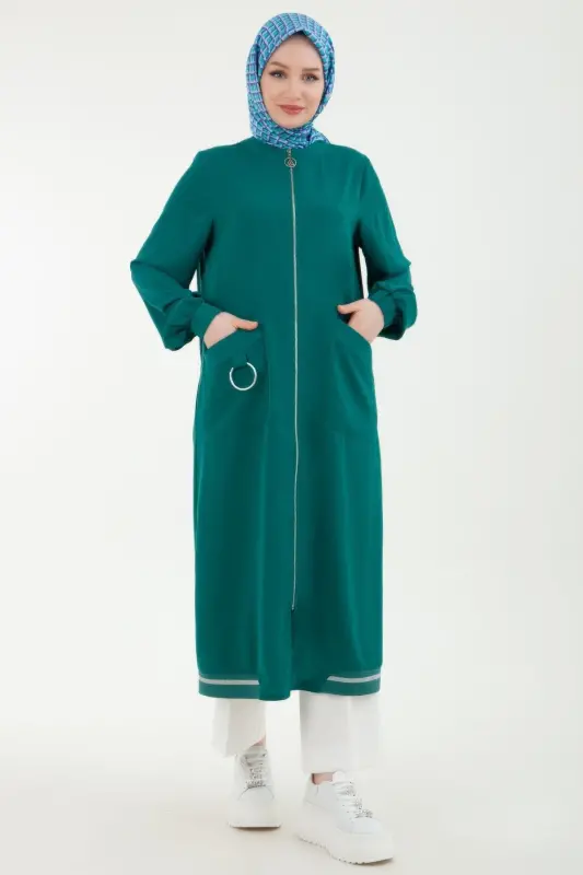 Emerald Women's Elastic Sleeve Tunik with Pockets and Zipper - ARMINE