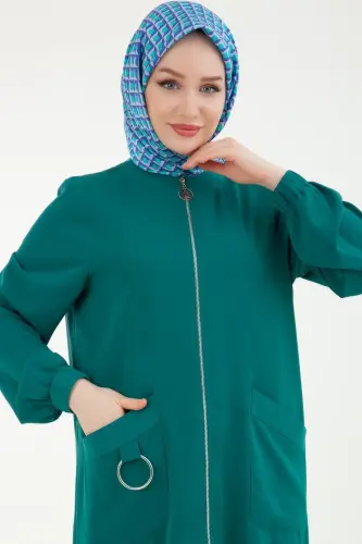 Emerald Women's Elastic Sleeve Tunik with Pockets and Zipper - 4