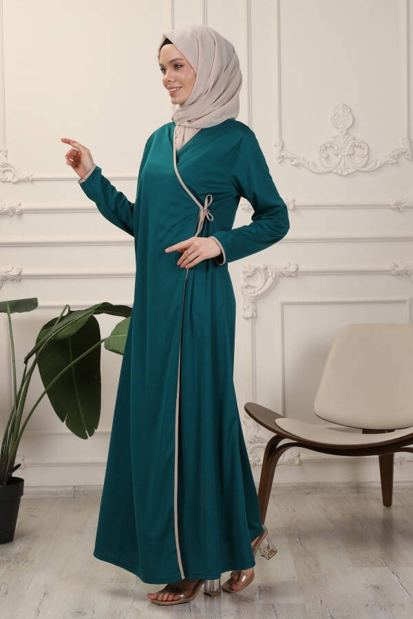Emerald Wrap Collar Interlock Fabric Prayer Dress - 1