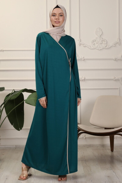 Emerald Wrap Collar Interlock Fabric Prayer Dress - 3
