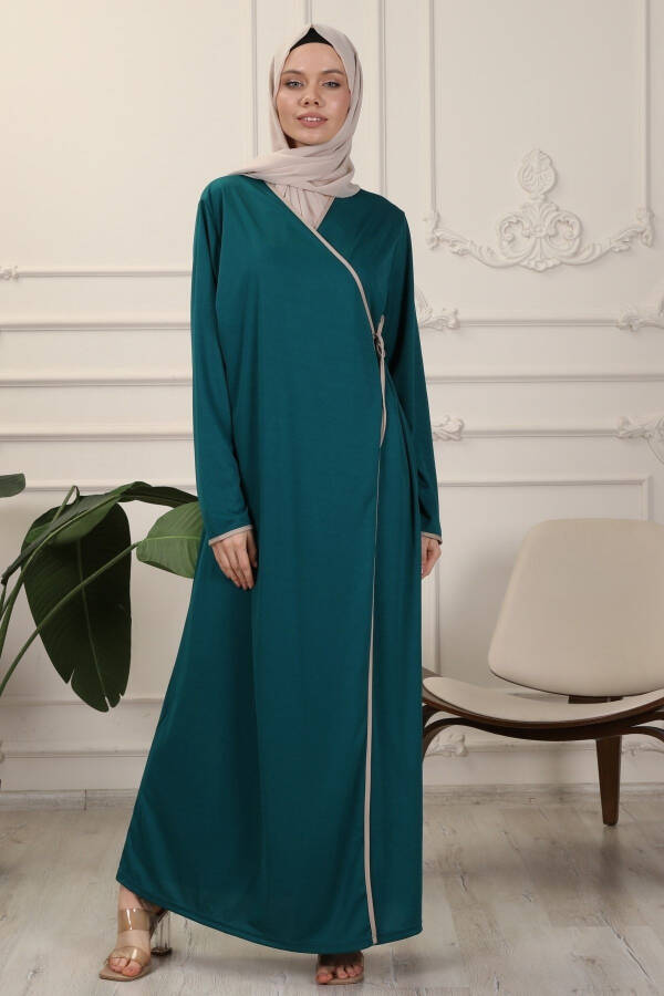 Emerald Wrap Collar Interlock Fabric Prayer Dress - 3