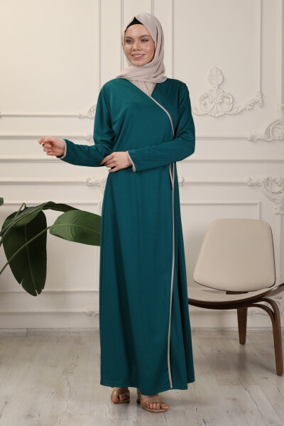 Emerald Wrap Collar Interlock Fabric Prayer Dress - 4
