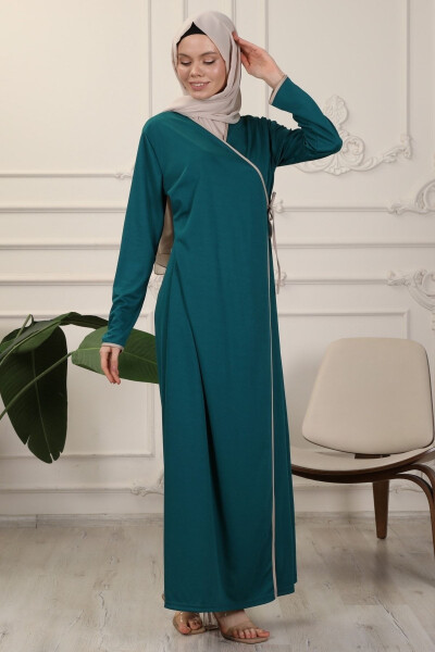 Emerald Wrap Collar Interlock Fabric Prayer Dress - 5
