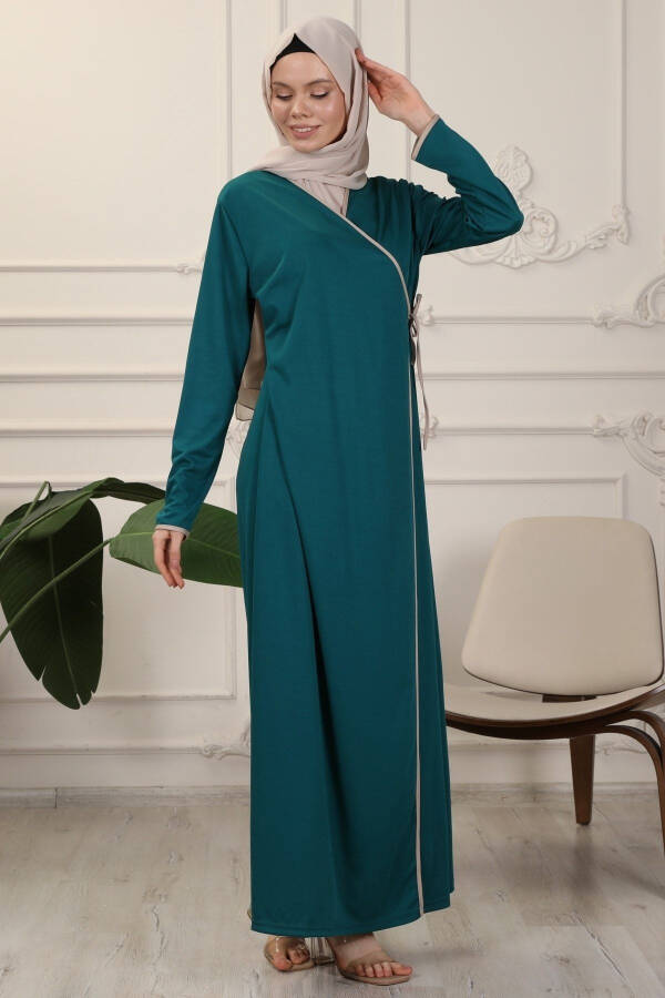Emerald Wrap Collar Interlock Fabric Prayer Dress - 5