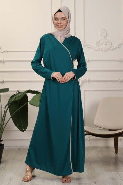 Emerald Wrap Collar Interlock Fabric Prayer Dress - 7