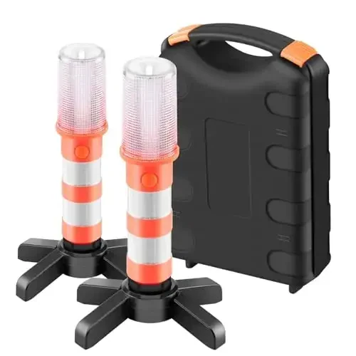 Emergency Roadside Flares Kit LED Safety Strobe Road Flares Warning Light Super Bright, Highway Beacon Alert Automotive Flare Lights with Detachable Magnetic Base, Solid Storage Case for Car, 2 Set - 1