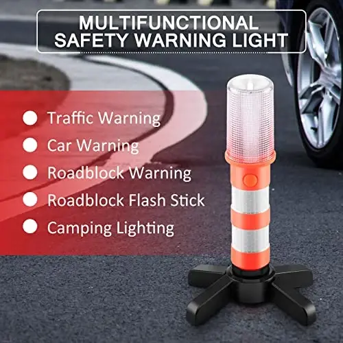Emergency Roadside Flares Kit LED Safety Strobe Road Flares Warning Light Super Bright, Highway Beacon Alert Automotive Flare Lights with Detachable Magnetic Base, Solid Storage Case for Car, 2 Set - 5