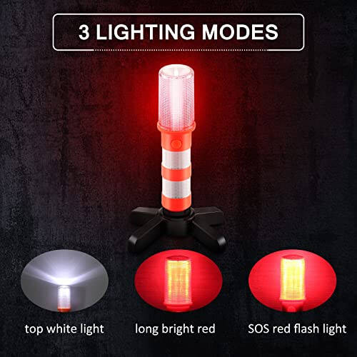 Emergency Roadside Flares Kit LED Safety Strobe Road Flares Warning Light Super Bright, Highway Beacon Alert Automotive Flare Lights with Detachable Magnetic Base, Solid Storage Case for Car, 4 Set - 4