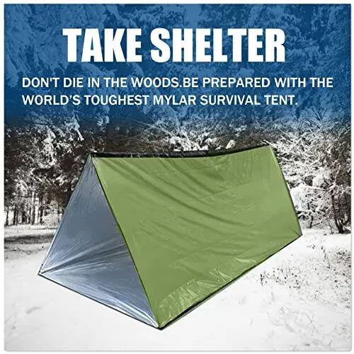 Emergency Tent, 2 Person Tube Tent Survival Shelter, Ultralight Survival Tent Emergency Shelter Use as Survival Gear Space Blanket for Camping, Hiking - 2