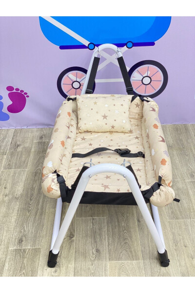 Emniyet Kemerli Sabitlenir En Geniş Anne Yanı Hamak Beşik + Yastık Hediye-Kahverengi - TURHAN BEBE