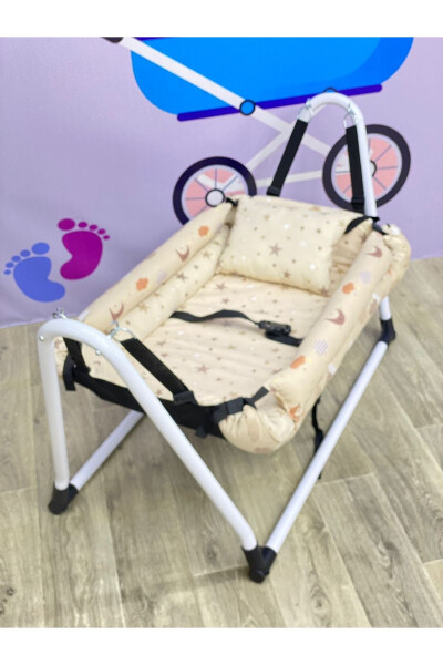 Emniyet Kemerli Sabitlenir En Geniş Anne Yanı Hamak Beşik + Yastık Hediye-Kahverengi - 3