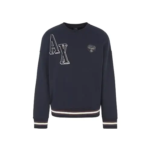 Emporio Armani erkaklar Collegiate Capsule Cotton French Terry Logo Patch Logo Letters Pullover Sviter - EMPORIO