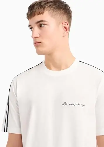 Emporio Armani erkaklar uchun oddiy bichimli paxta jersi imzo logotipi tushirilgan futbolka - 3