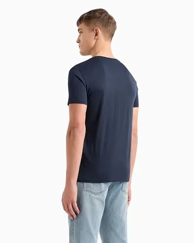 Emporio Armani erkaklar uchun tekis rangli oddiy Pima futbolka - 5