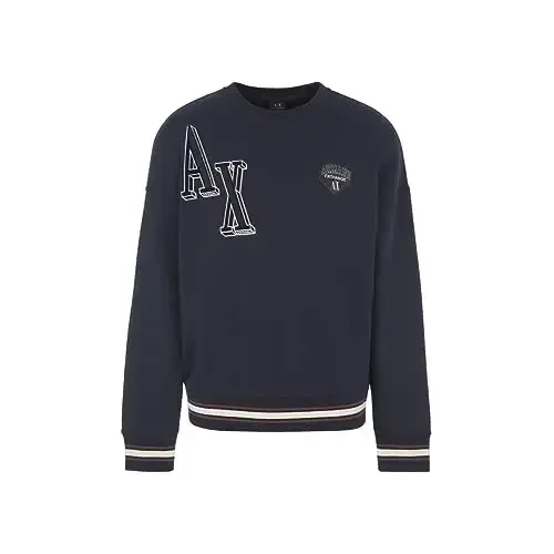 Emporio Armani mens Collegiate Capsule Cotton French Terry Logo Patch Logo Letters Pullover Sweatshirt - 1