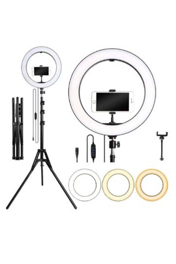 Emsa Led Tripod Işıklı Telefon Tutucu Makyaj Işığı Ring Light 14 Inç 2.1 Metre Tripod - 1