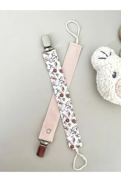 - Emzik Askısı - Emzik Zinciri - Pamuklu Kumaş - 2'li Set Kişisel Çiçekler , Vanilya - GENEL MARKALAR