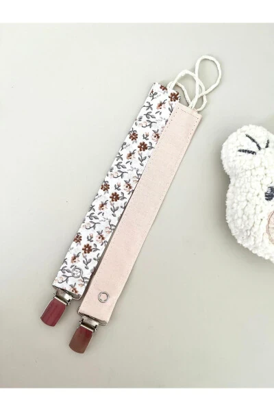 - Emzik Askısı - Emzik Zinciri - Pamuklu Kumaş - 2'li Set Kişisel Çiçekler , Vanilya - 3