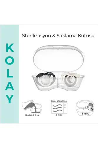 Ortodontik Emzik Seti 12 Ay+ Black & Pearl | İkili, Silikon, Damaklı | Sterilizasyon & Sakla - 6