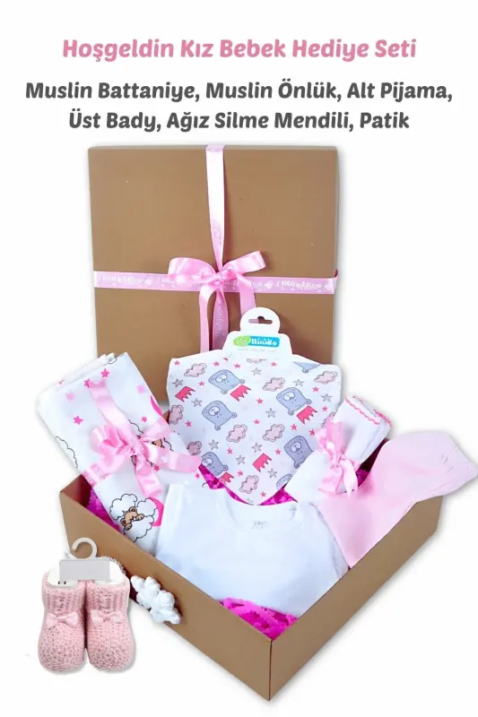 En Çok Beğenilen Kız ve Erkek Bebek Yeni Doğan Hediyelik Ürünler - Pembe (Muslin Battaniyeli) - 5