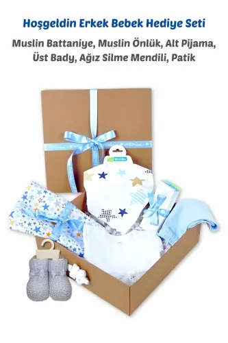 En Çok Beğenilen Kız ve Erkek Bebek Yeni Doğan Hediyelik Ürünler - Mavi (Muslin Battaniyeli) 