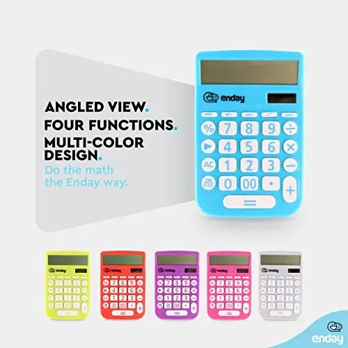 Enday Solar Powered 12-Digit Calculator - Blue, Large Display, Perfect for Office & School - 4