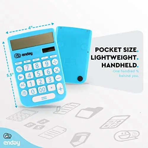 Enday Solar Powered 12-Digit Calculator - Blue, Large Display, Perfect for Office & School - 5