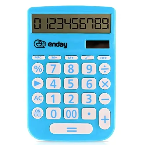 Enday Solar Powered 12-Digit Calculator - Blue, Large Display, Perfect for Office & School 