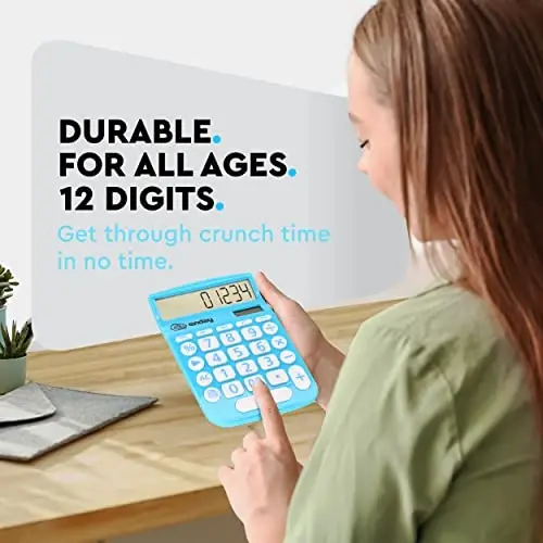 Enday Solar Powered 12-Digit Calculator - Blue, Large Display, Perfect for Office & School - ENDAY (1)