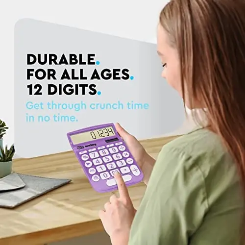 Enday Purple 12-Digit Solar Calculator - Large Display, Four Function, Perfect for Office & School - ENDAY (1)