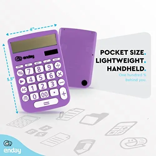 Enday Purple 12-Digit Solar Calculator - Large Display, Four Function, Perfect for Office & School - 5
