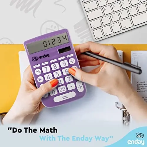 Enday Purple 12-Digit Solar Calculator - Large Display, Four Function, Perfect for Office & School - 6