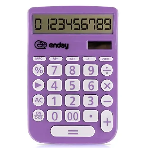 Enday Purple 12-Digit Solar Calculator - Large Display, Four Function, Perfect for Office & School - 1