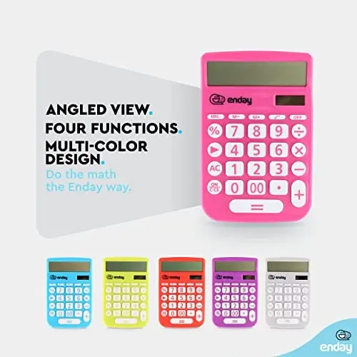 Enday Solar Powered 12-Digit Pink Calculator - Perfect for Office & School - 4